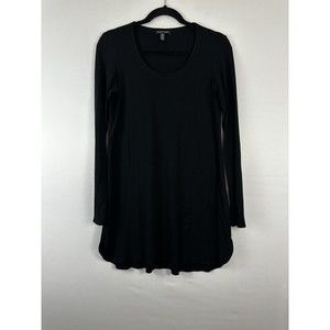 Eileen Fisher Side Slit‎ Tunic Top Size XS Black Viscose Crew Neck Long Sleeve